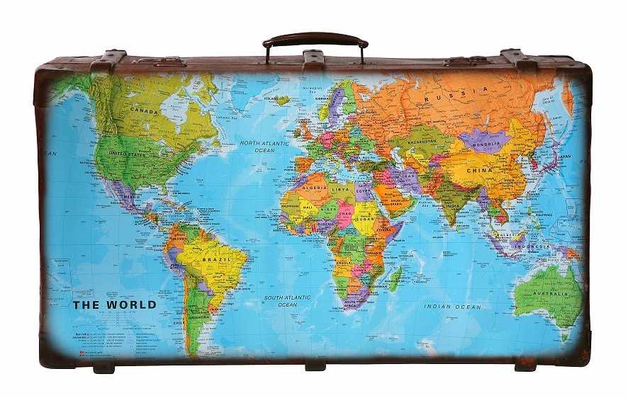 Reiskoffer met wereldkaart