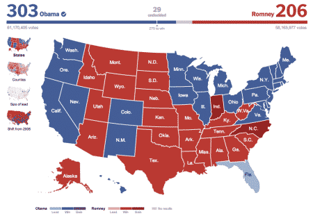 Resultaten van de Amerikaanse presidentsverkiezing in 2012