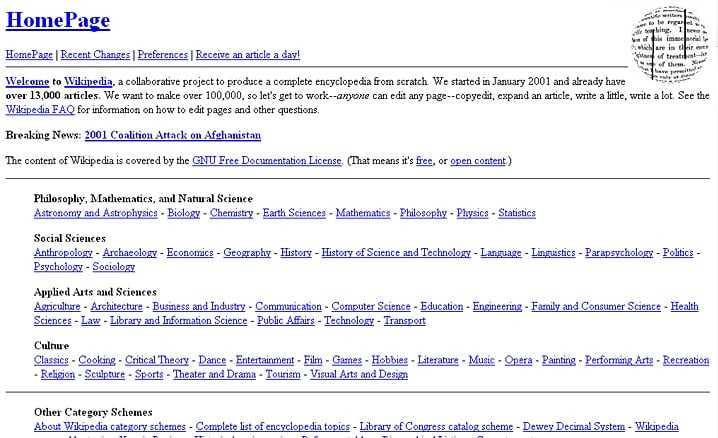 Wikipedia in 2001