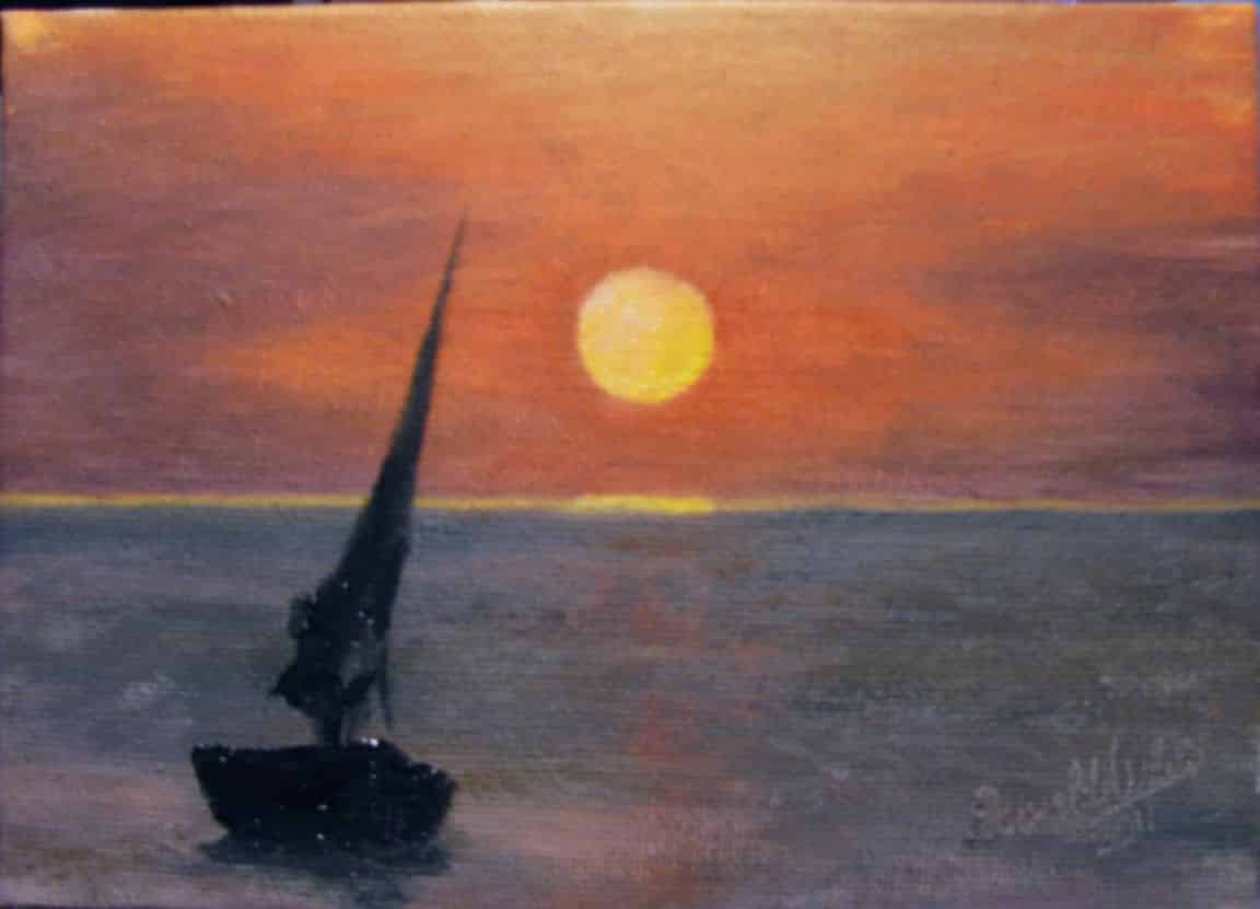 Zeilboot richting zonsondergang